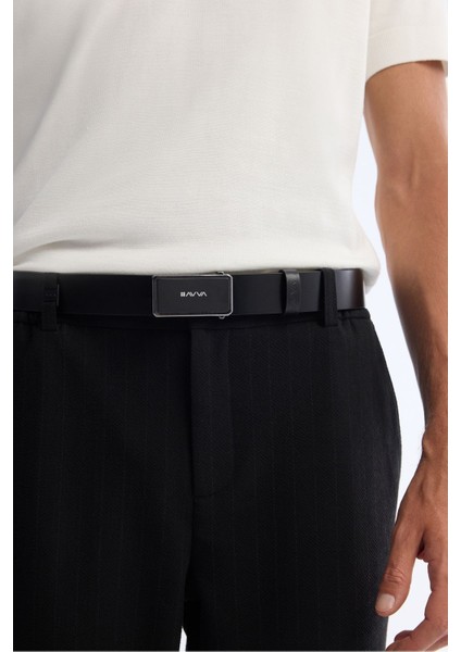 Erkek Siyah Slim Fit Yanı Lastikli Gofreli Çizgili Elastan Chino Pantolon A42Y3044