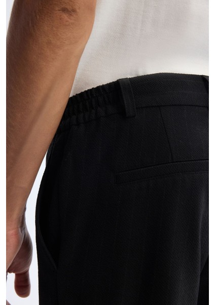 Erkek Siyah Slim Fit Yanı Lastikli Gofreli Çizgili Elastan Chino Pantolon A42Y3044