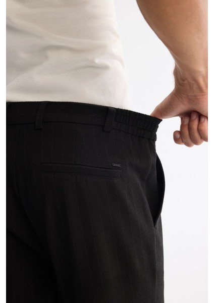 Erkek Siyah Slim Fit Yanı Lastikli Gofreli Çizgili Elastan Chino Pantolon A42Y3044