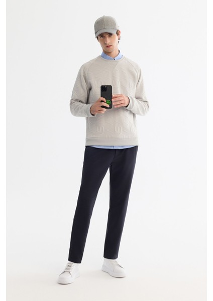 Erkek Gri Bisiklet Yaka Baskılı Elastan Sweatshirt A42y1335 fırsatları