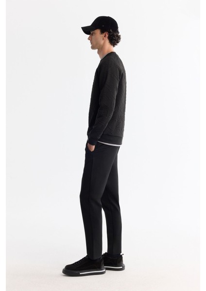 Erkek Siyah Bisiklet Yaka Baskılı Elastan Sweatshirt A42y1335 modelleri