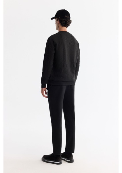 Erkek Siyah Bisiklet Yaka Baskılı Elastan Sweatshirt A42y1335 fırsatları