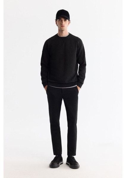 Erkek Siyah Bisiklet Yaka Baskılı Elastan Sweatshirt A42y1335 indirimleri