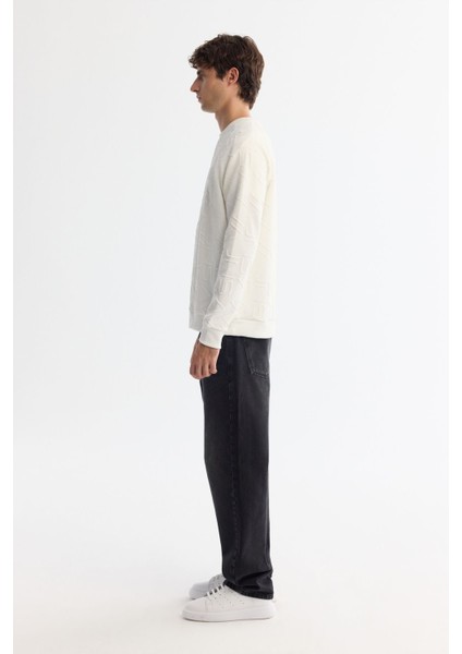 Erkek Ekru Bisiklet Yaka Baskılı Elastan Sweatshirt A42y1335 fiyatları