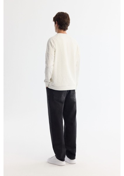 Erkek Ekru Bisiklet Yaka Baskılı Elastan Sweatshirt A42y1335 modelleri