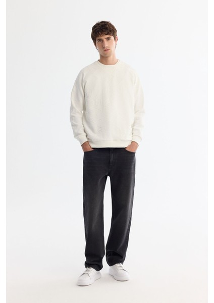 Erkek Ekru Bisiklet Yaka Baskılı Elastan Sweatshirt A42y1335 fırsatları