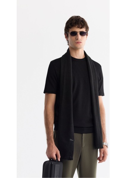 Erkek Siyah Bisiklet Yaka Jakarlı Rayon Triko T-shirt A42y5008
