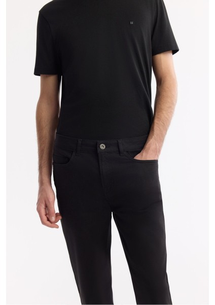 Erkek Siyah Slim Fit Klasik Bel Armürlü Pamuklu 5 Cep Pantolon B003038