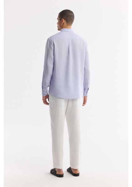 Erkek Lila Comfort Fit %100 Keten Düğmeli Yaka Gömlek B002191 fırsatları