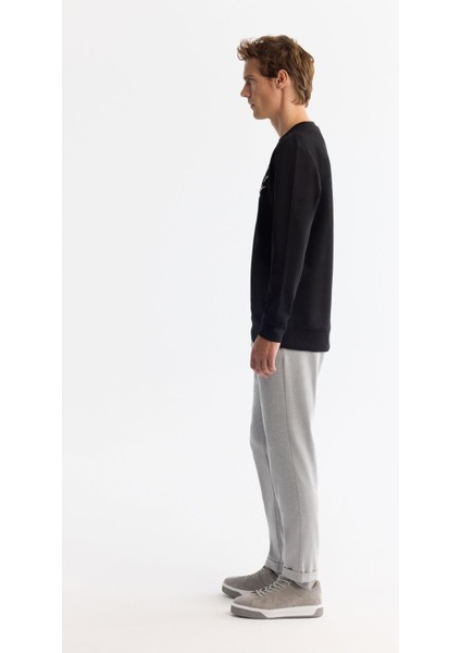 Erkek Siyah Bisiklet Yaka Pamuklu Baskılı Elastan Sweatshirt A42Y1258 modelleri