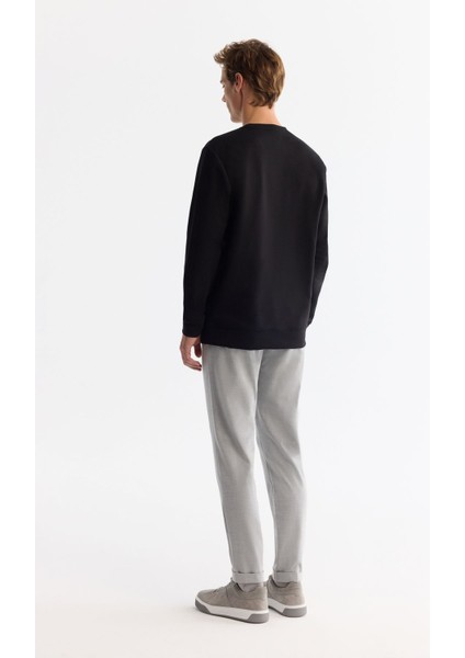 Erkek Siyah Bisiklet Yaka Pamuklu Baskılı Elastan Sweatshirt A42Y1258 fırsatları