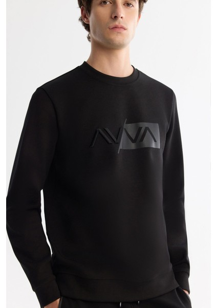 Erkek Siyah Bisiklet Yaka Pamuklu Baskılı Elastan Sweatshirt A42y1259 fiyatları