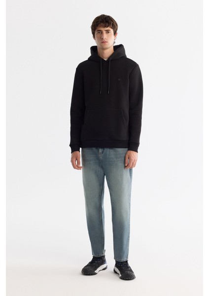 Erkek Siyah Kapüşonlu Yaka 3 Iplik Şardonlu Sweatshirt B001103 indirimleri