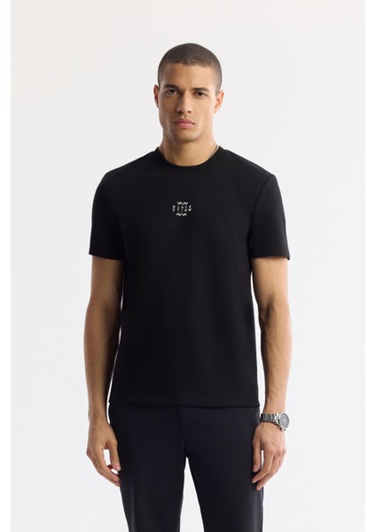 Erkek Siyah Bisiklet Yaka Baskılı İnterlok T-Shirt A51Y1162