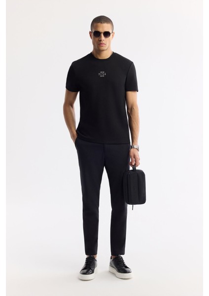 Erkek Siyah Bisiklet Yaka Baskılı İnterlok T-Shirt A51Y1162