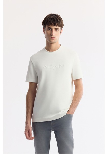 Erkek Beyaz Regular Fit Bisiklet Yaka Hologram Baskılı Interlok T-shirt A51y1132