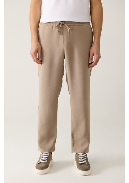 Erkek Bej Relaxed Fit Soft Touch Yandan Cepli Beli Lastikli Pantolon A41y3031 modelleri