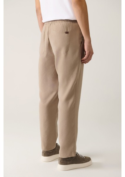 Erkek Bej Relaxed Fit Soft Touch Yandan Cepli Beli Lastikli Pantolon A41y3031