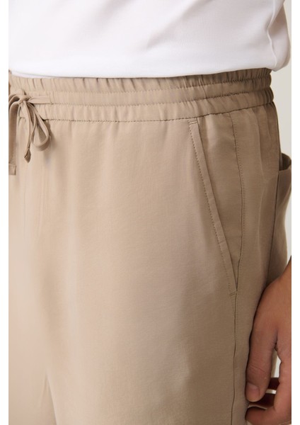 Erkek Bej Relaxed Fit Soft Touch Yandan Cepli Beli Lastikli Pantolon A41y3031