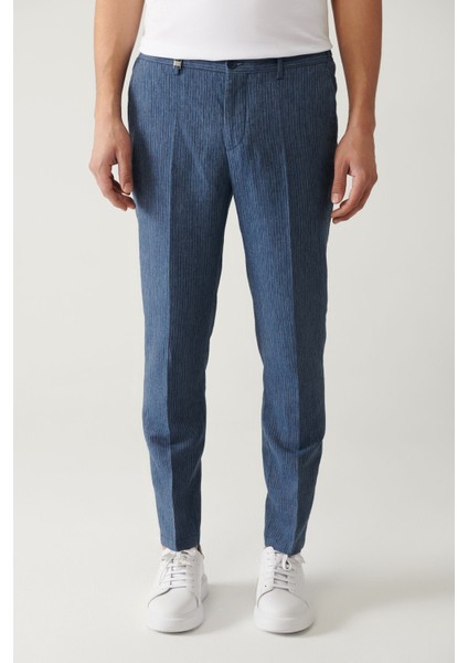 Erkek Mavi Relaxed Fit Beli Lastikli Keten Karışımlı Linen Touch Takım Elbise Pantolonu A41y3260 fiyatları