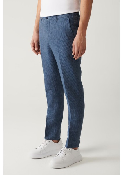 Erkek Mavi Relaxed Fit Beli Lastikli Keten Karışımlı Linen Touch Takım Elbise Pantolonu A41y3260 modelleri