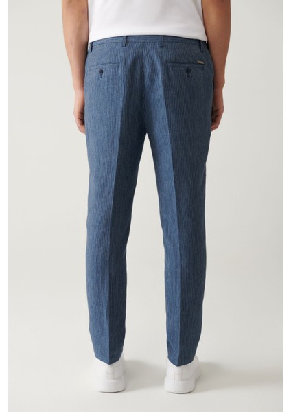Erkek Mavi Relaxed Fit Beli Lastikli Keten Karışımlı Linen Touch Takım Elbise Pantolonu A41y3260 fırsatları