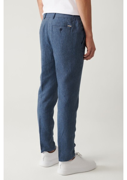 Erkek Mavi Relaxed Fit Beli Lastikli Keten Karışımlı Linen Touch Takım Elbise Pantolonu A41y3260 indirimleri