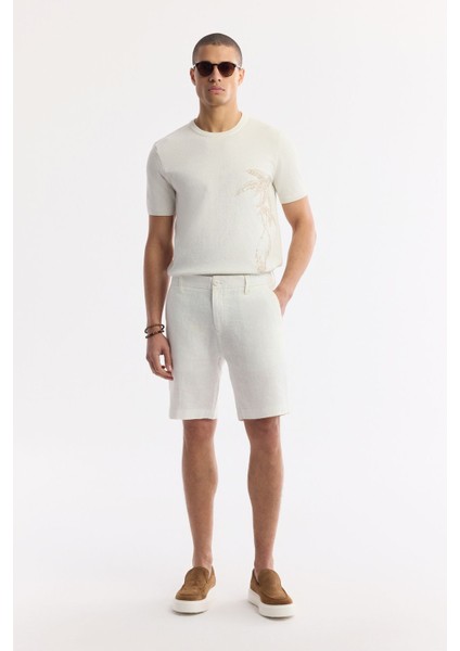 Erkek Beyaz Relaxed Fit Beli Lastikli %100 Keten Assos Şort B003732