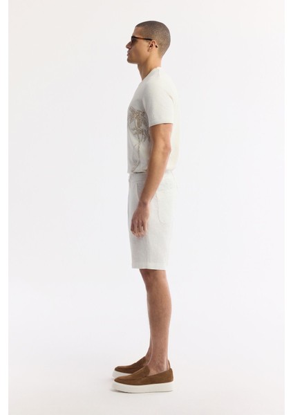 Erkek Beyaz Relaxed Fit Beli Lastikli %100 Keten Assos Şort B003732
