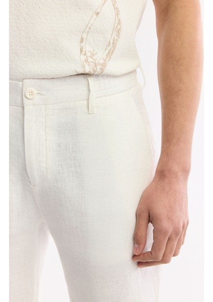 Erkek Beyaz Relaxed Fit Beli Lastikli %100 Keten Assos Şort B003732