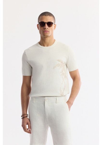 Erkek Beyaz Relaxed Fit Beli Lastikli %100 Keten Assos Şort B003732