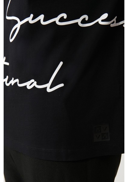 Erkek Siyah %100 Pamuk Bisiklet Yaka Baskılı T-shirt A41y1038 fiyatları