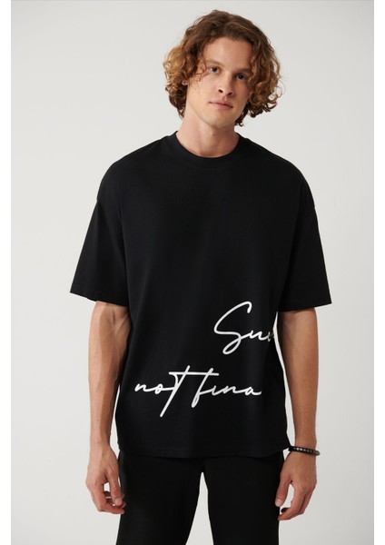 Erkek Siyah %100 Pamuk Bisiklet Yaka Baskılı T-shirt A41y1038 modelleri