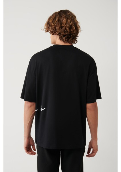Erkek Siyah %100 Pamuk Bisiklet Yaka Baskılı T-shirt A41y1038 fırsatları