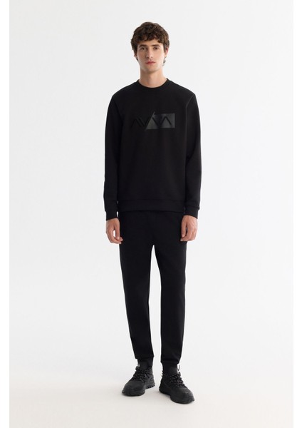 Erkek Siyah Bisiklet Yaka Pamuklu Baskılı Elastan Sweatshirt A42y1259 indirimleri