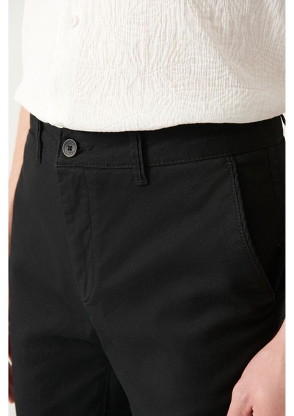 Erkek Siyah Esnek Chino Kanvas Pantolon B003002 fırsatları