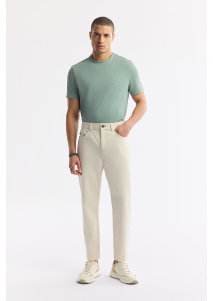 Erkek Bej Düz Yıkama Straight Fit Pantolon A51Y3548