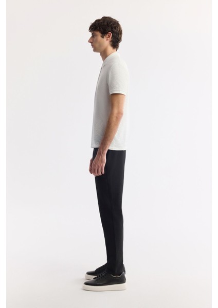 Erkek Beyaz Fermuarlı Polo Yaka Dokulu Jakarlı T-Shirt A51Y1019 modelleri