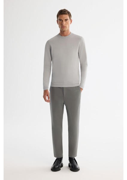 Erkek Gri-yeşil Carrot Fit Diyagonal Desenli Örme Pantolon A42y3061