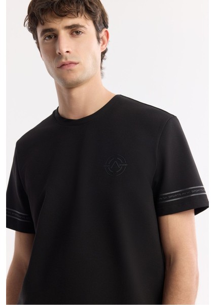Erkek Siyah Regular Fit Bisiklet Yaka Enjeksiyon Baskılı 2'İplik T-Shirt A51Y1163