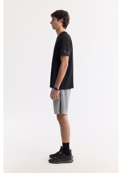 Erkek Siyah Regular Fit Bisiklet Yaka Enjeksiyon Baskılı 2'İplik T-Shirt A51Y1163