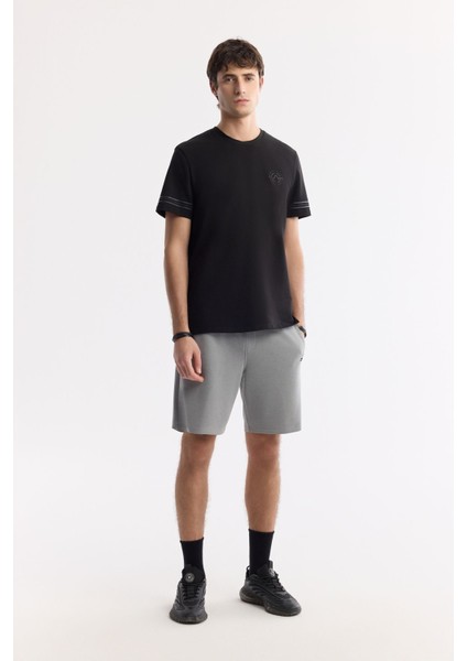 Erkek Siyah Regular Fit Bisiklet Yaka Enjeksiyon Baskılı 2'İplik T-Shirt A51Y1163