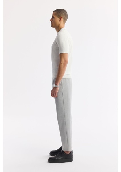 Erkek Ekru Regular Fit Düğmesiz Polo Yaka Boyuna Ajur Desenli Rayon Triko T-shirt A51Y5015