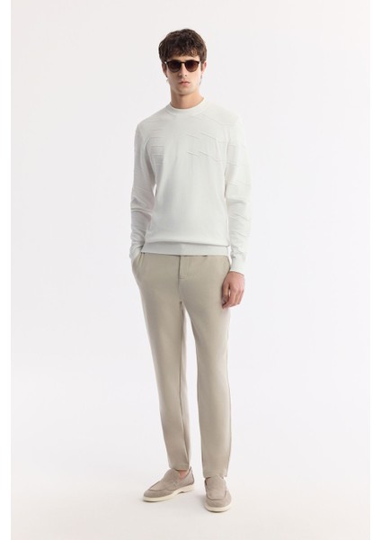 Erkek Ekru Bisiklet Yaka Dokulu Rayon Triko Kazak A51y5022