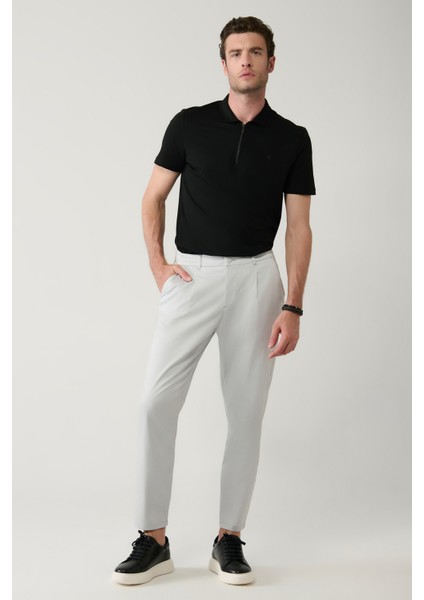 Erkek Açık Gri Pamuk Karışımlı Klasik Bel Relaxed Fit Pantolon A41Y3037