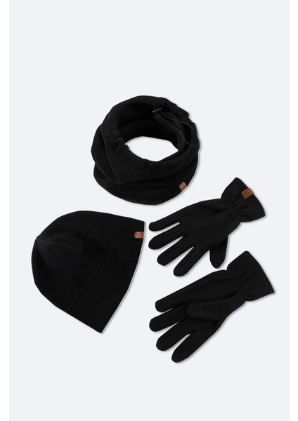 Erkek Siyah Polar Basic Boyunluk Bere ve Eldiven Seti B009250