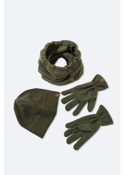 Erkek Haki Polar Basic Boyunluk Bere ve Eldiven Seti B009250