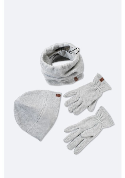 Erkek Gri Polar Basic Boyunluk Bere ve Eldiven Seti B009250