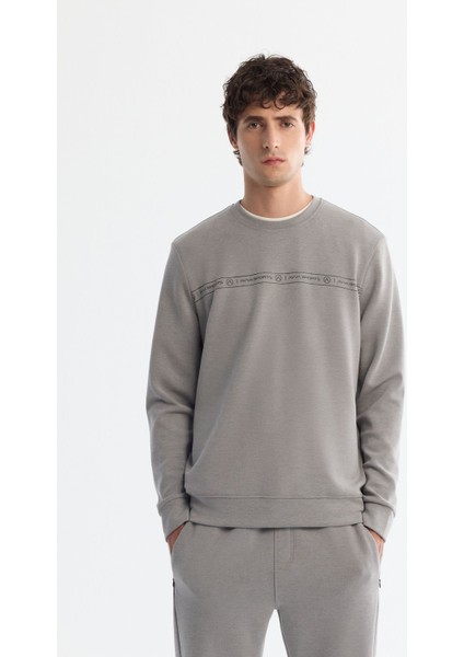 Erkek Gri Bisiklet Yaka Baskılı Soft Touch Sweatshirt A42y1307