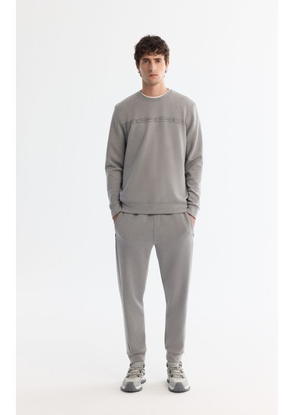Erkek Gri Bisiklet Yaka Baskılı Soft Touch Sweatshirt A42y1307
